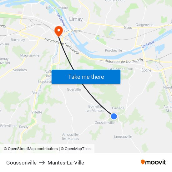Goussonville to Mantes-La-Ville map