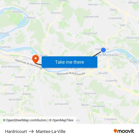 Hardricourt to Mantes-La-Ville map