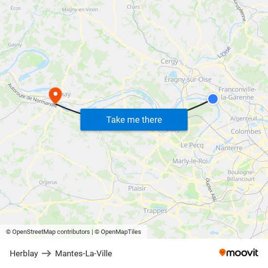 Herblay to Mantes-La-Ville map