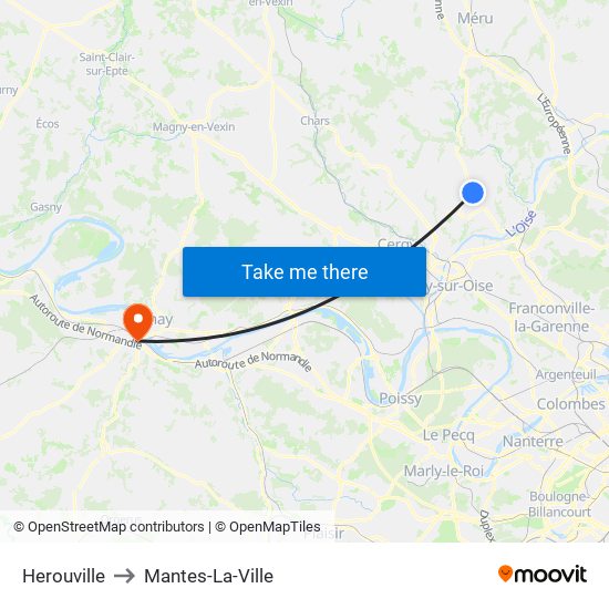 Herouville to Mantes-La-Ville map