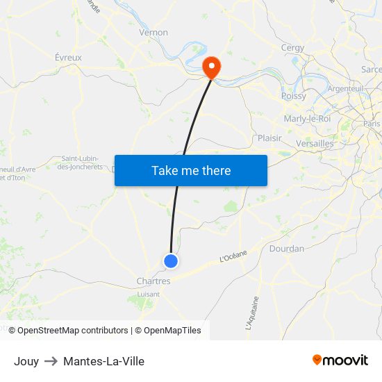 Jouy to Mantes-La-Ville map