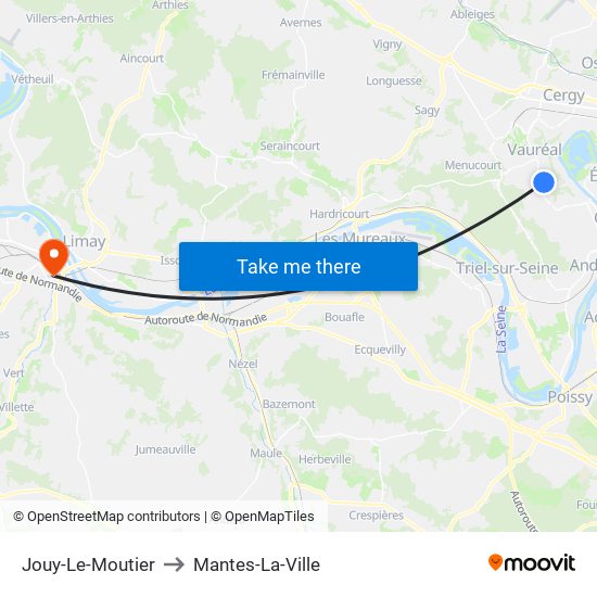 Jouy-Le-Moutier to Mantes-La-Ville map