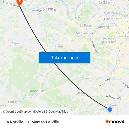 La Norville to Mantes-La-Ville map