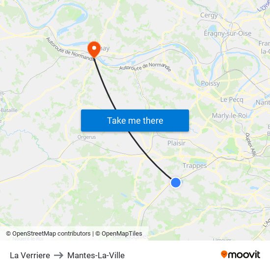 La Verriere to Mantes-La-Ville map