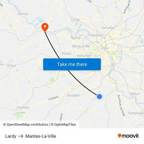 Lardy to Mantes-La-Ville map