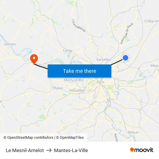 Le Mesnil-Amelot to Mantes-La-Ville map