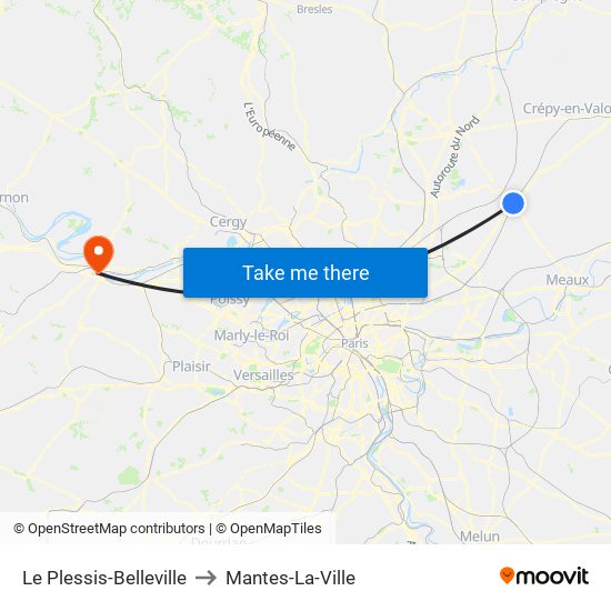 Le Plessis-Belleville to Mantes-La-Ville map