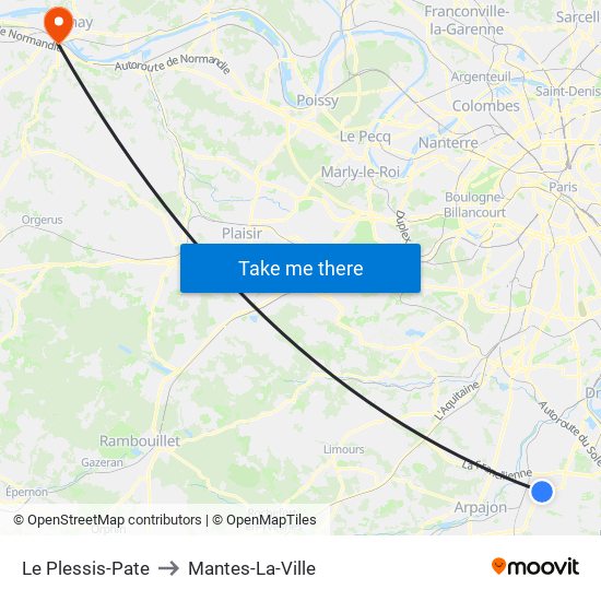 Le Plessis-Pate to Mantes-La-Ville map