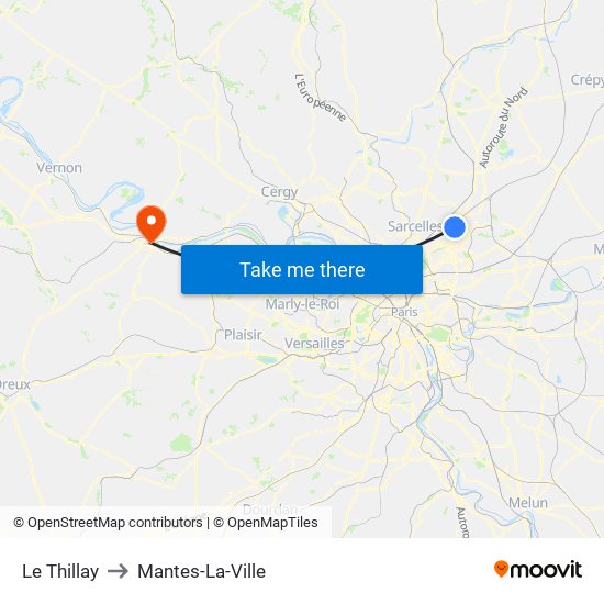 Le Thillay to Mantes-La-Ville map