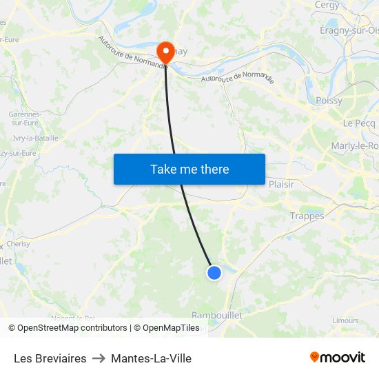 Les Breviaires to Mantes-La-Ville map