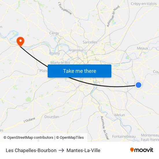 Les Chapelles-Bourbon to Mantes-La-Ville map