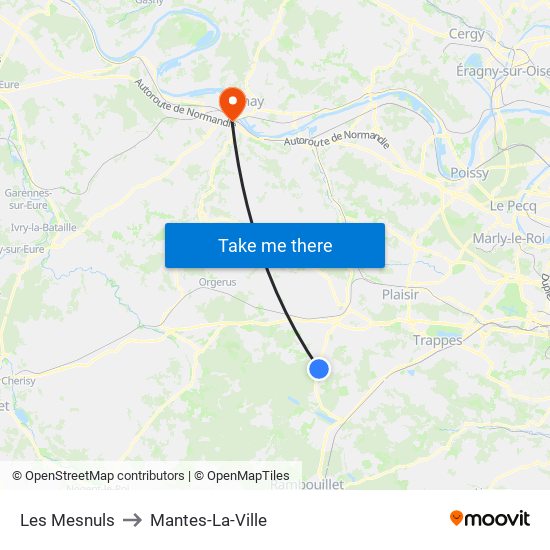 Les Mesnuls to Mantes-La-Ville map