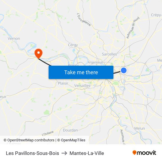 Les Pavillons-Sous-Bois to Mantes-La-Ville map