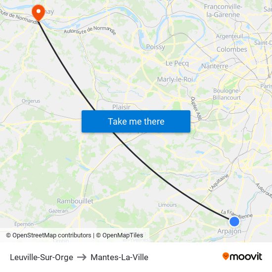 Leuville-Sur-Orge to Mantes-La-Ville map