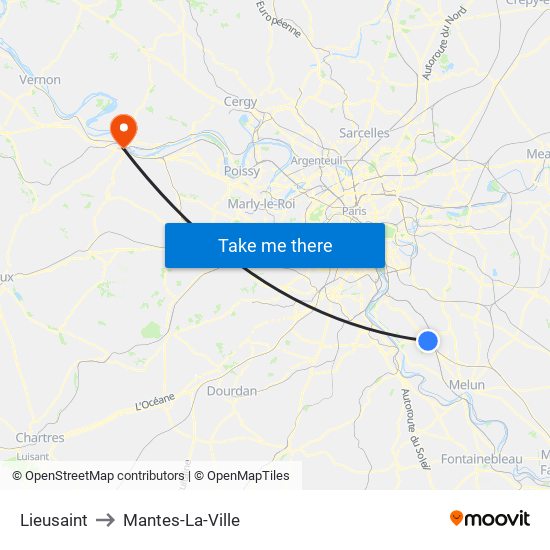 Lieusaint to Mantes-La-Ville map