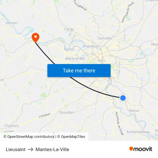 Lieusaint to Mantes-La-Ville map