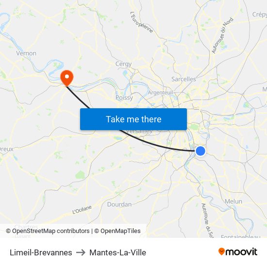 Limeil-Brevannes to Mantes-La-Ville map