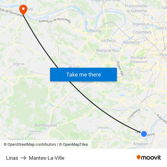 Linas to Mantes-La-Ville map