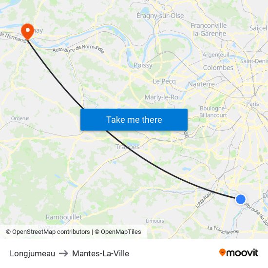 Longjumeau to Mantes-La-Ville map