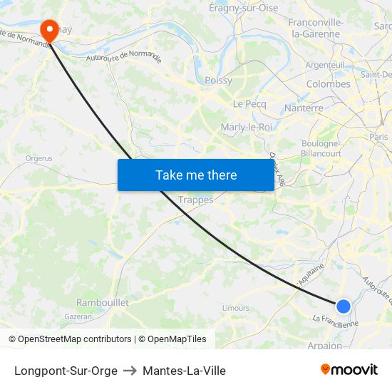 Longpont-Sur-Orge to Mantes-La-Ville map