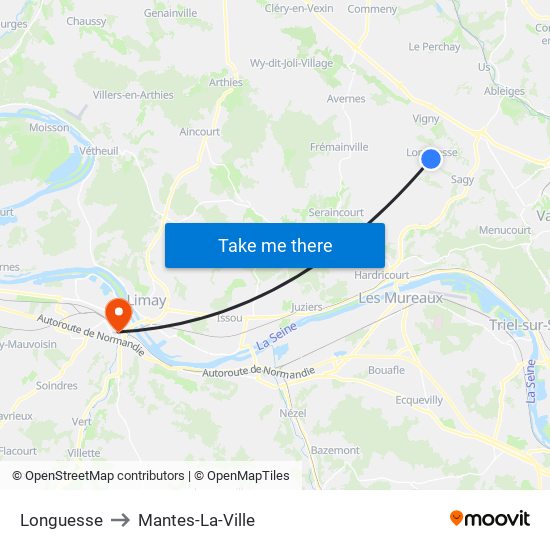 Longuesse to Mantes-La-Ville map
