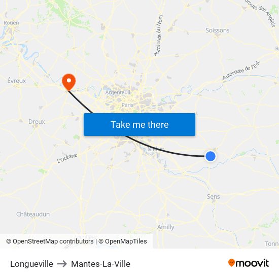 Longueville to Mantes-La-Ville map