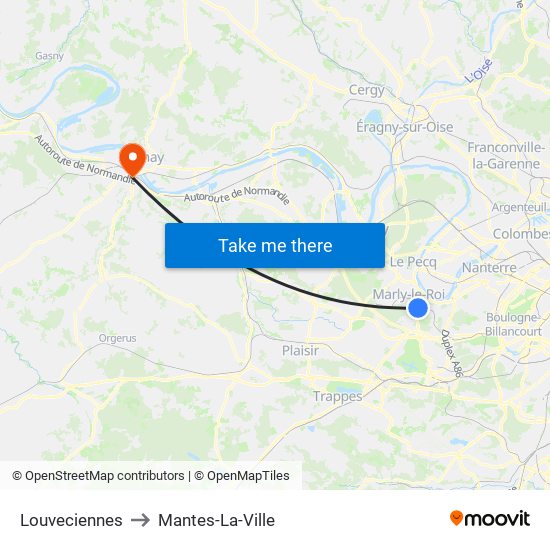 Louveciennes to Mantes-La-Ville map