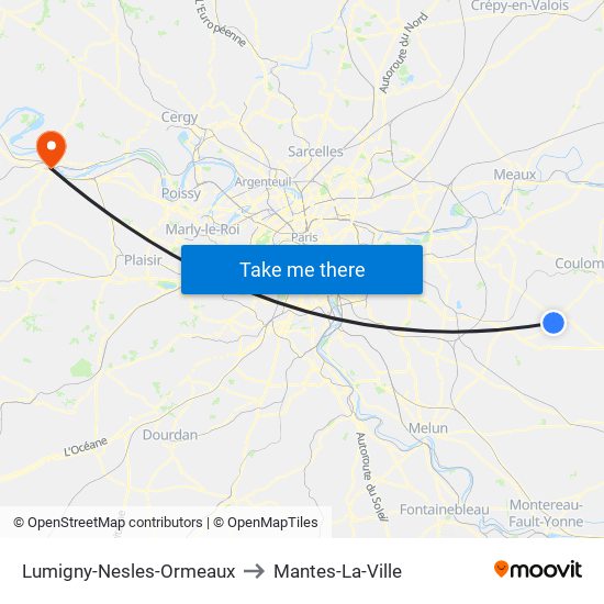 Lumigny-Nesles-Ormeaux to Mantes-La-Ville map