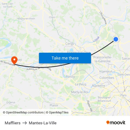 Maffliers to Mantes-La-Ville map