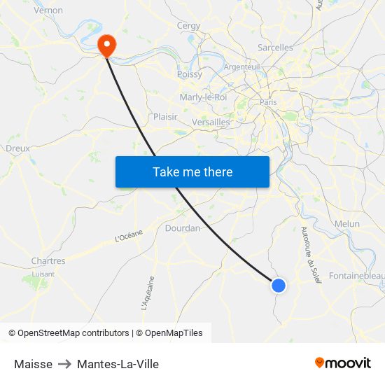 Maisse to Mantes-La-Ville map