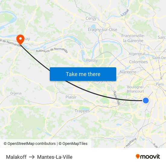 Malakoff to Mantes-La-Ville map