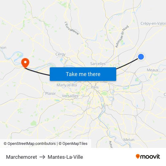 Marchemoret to Mantes-La-Ville map