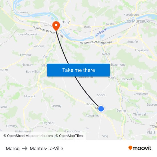 Marcq to Mantes-La-Ville map