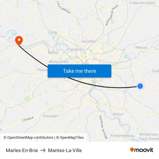 Marles-En-Brie to Mantes-La-Ville map