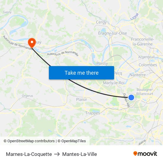 Marnes-La-Coquette to Mantes-La-Ville map