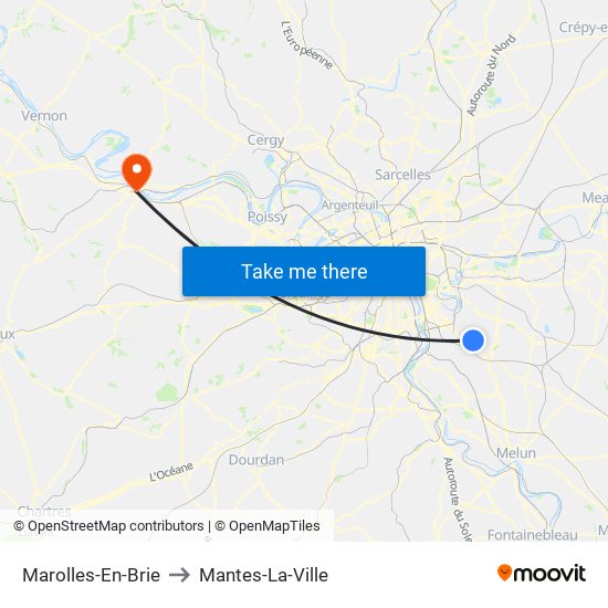 Marolles-En-Brie to Mantes-La-Ville map