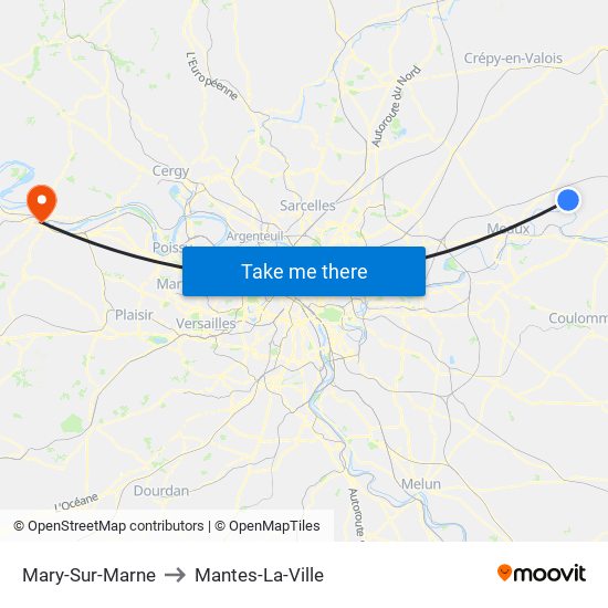 Mary-Sur-Marne to Mantes-La-Ville map