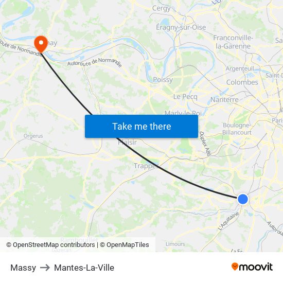 Massy to Mantes-La-Ville map