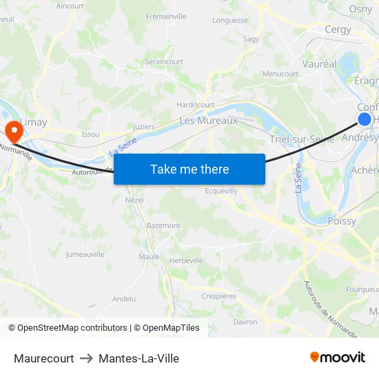 Maurecourt to Mantes-La-Ville map