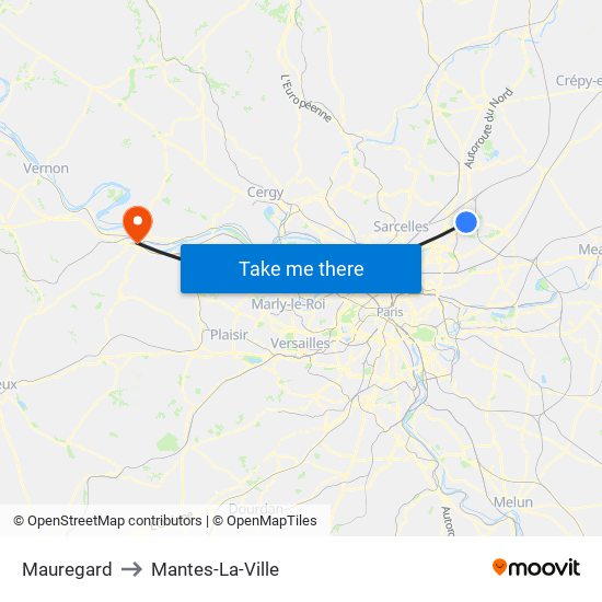 Mauregard to Mantes-La-Ville map