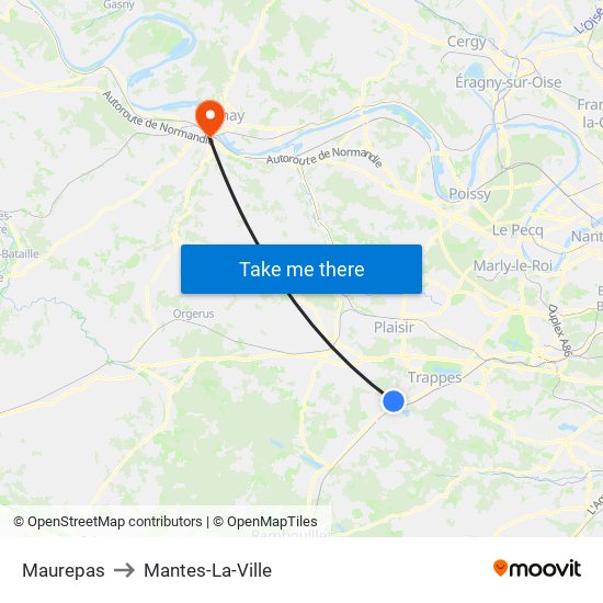 Maurepas to Mantes-La-Ville map