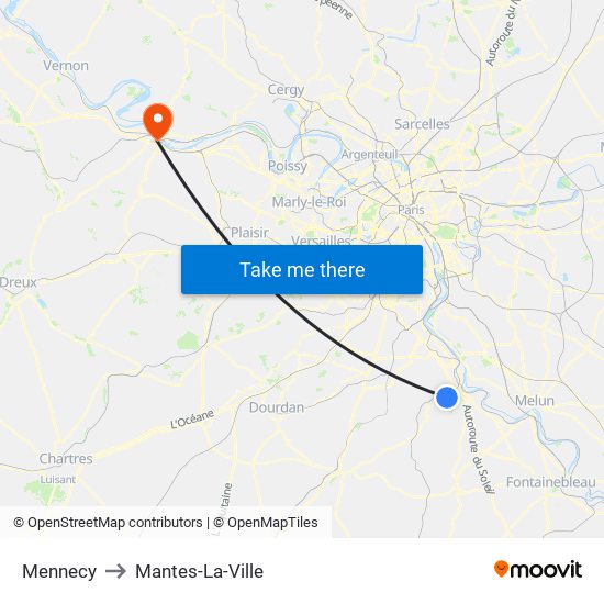 Mennecy to Mantes-La-Ville map