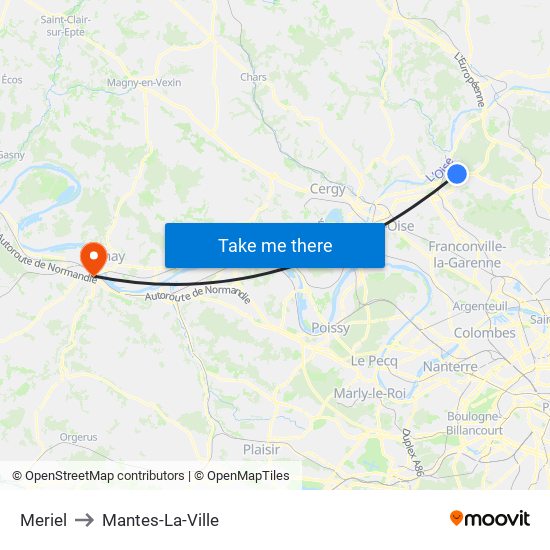 Meriel to Mantes-La-Ville map