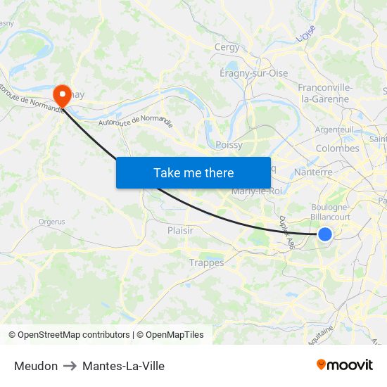 Meudon to Mantes-La-Ville map