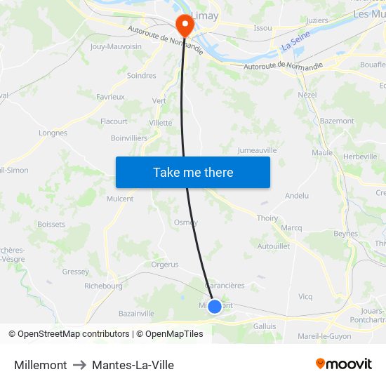 Millemont to Mantes-La-Ville map