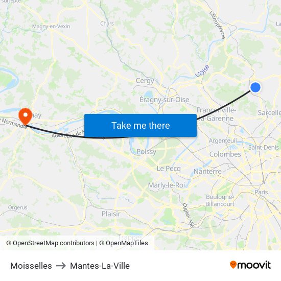 Moisselles to Mantes-La-Ville map