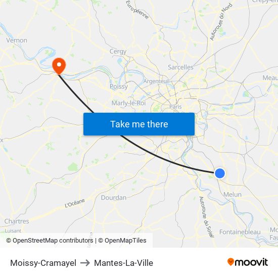 Moissy-Cramayel to Mantes-La-Ville map