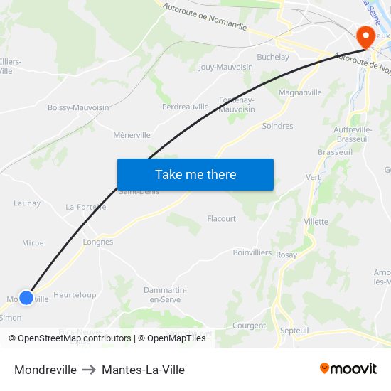 Mondreville to Mantes-La-Ville map