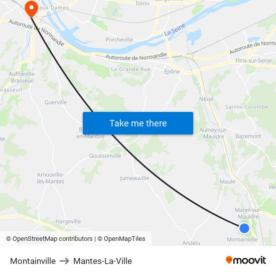 Montainville to Mantes-La-Ville map