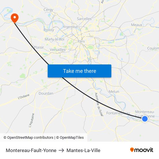Montereau-Fault-Yonne to Mantes-La-Ville map